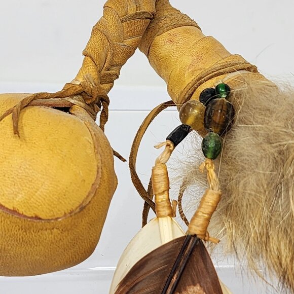 Native American Handmade 17" Bola Leather and Feather Accents AS IS Condition - Picture 11 of 12